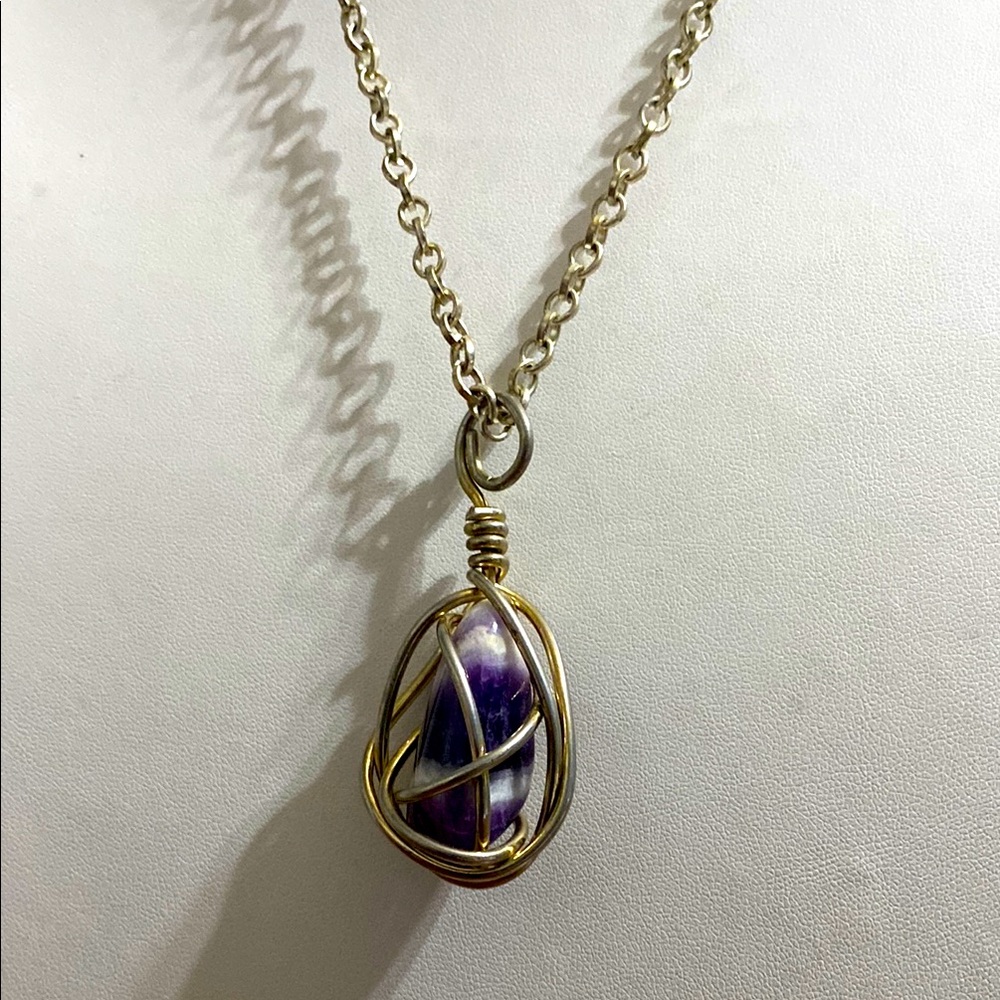 10/$10 Purple Chevron, amethyst, Stone Pendant Necklace